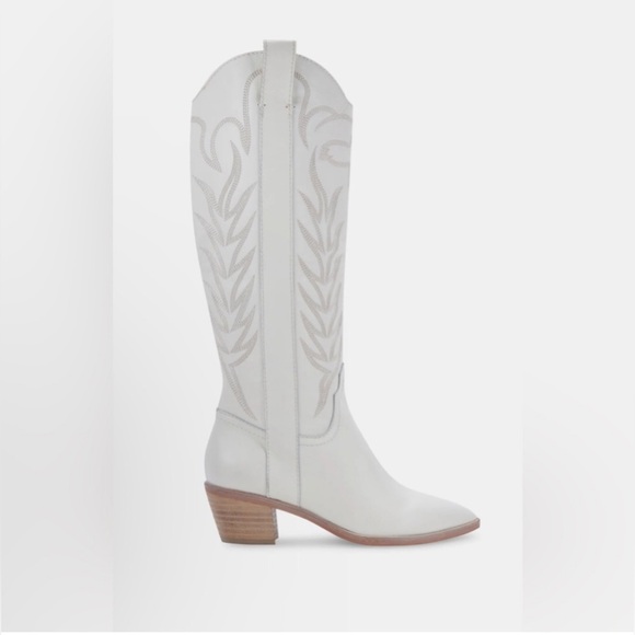 New Dolce Vita Western Solei Cowgirl White Leather Boots Size 7 Country Women - Picture 2 of 12